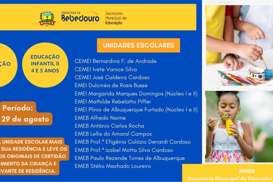 Secretaria de Educação abre período de pré-inscrição para Educação Infantil II – Ano Letivo de 2026